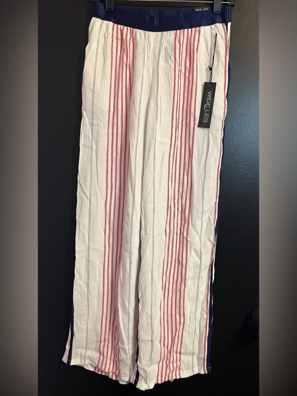 EXPRESS Wide Leg Striped Pants with Satin Waistband - Picture 2 of 6
